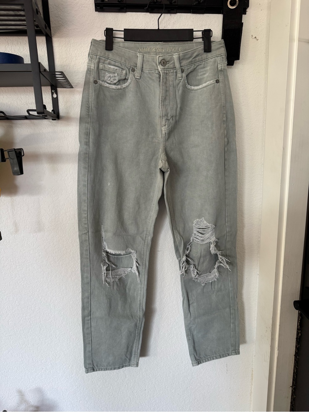 American Eagle Outfitters Distressed Ankle Jeans - Light Green/Gray Wash